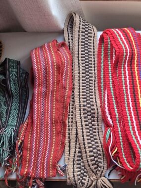 Lot Of 6 Handwoven Striped Sashes Red, Beige, Black, Green Metis Voyageur Ethnic